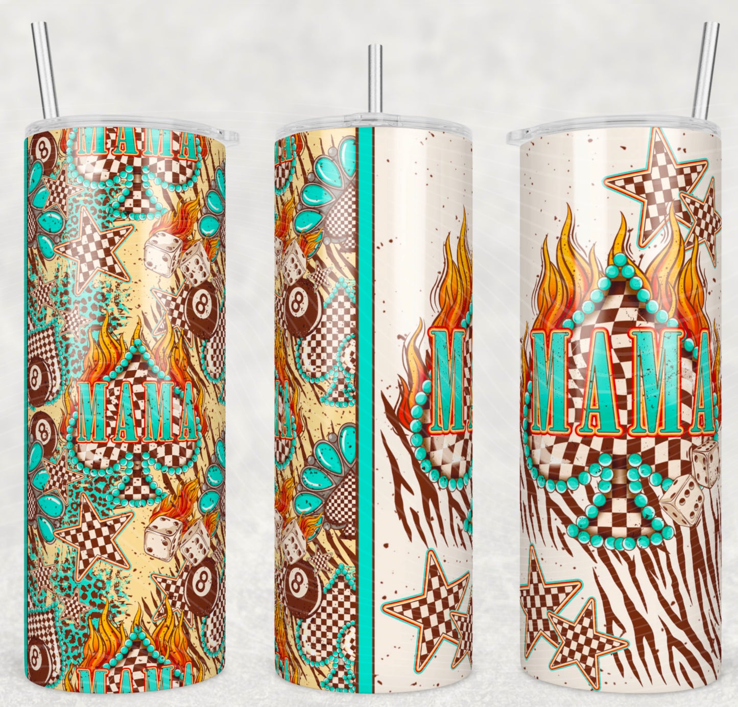 Checkered Spades Mama 20oz Skinny Tumbler Sublimation Print