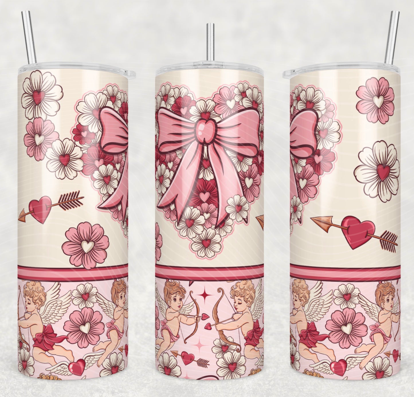 Floral Cupid 20oz Skinny Tumbler Sublimation Print