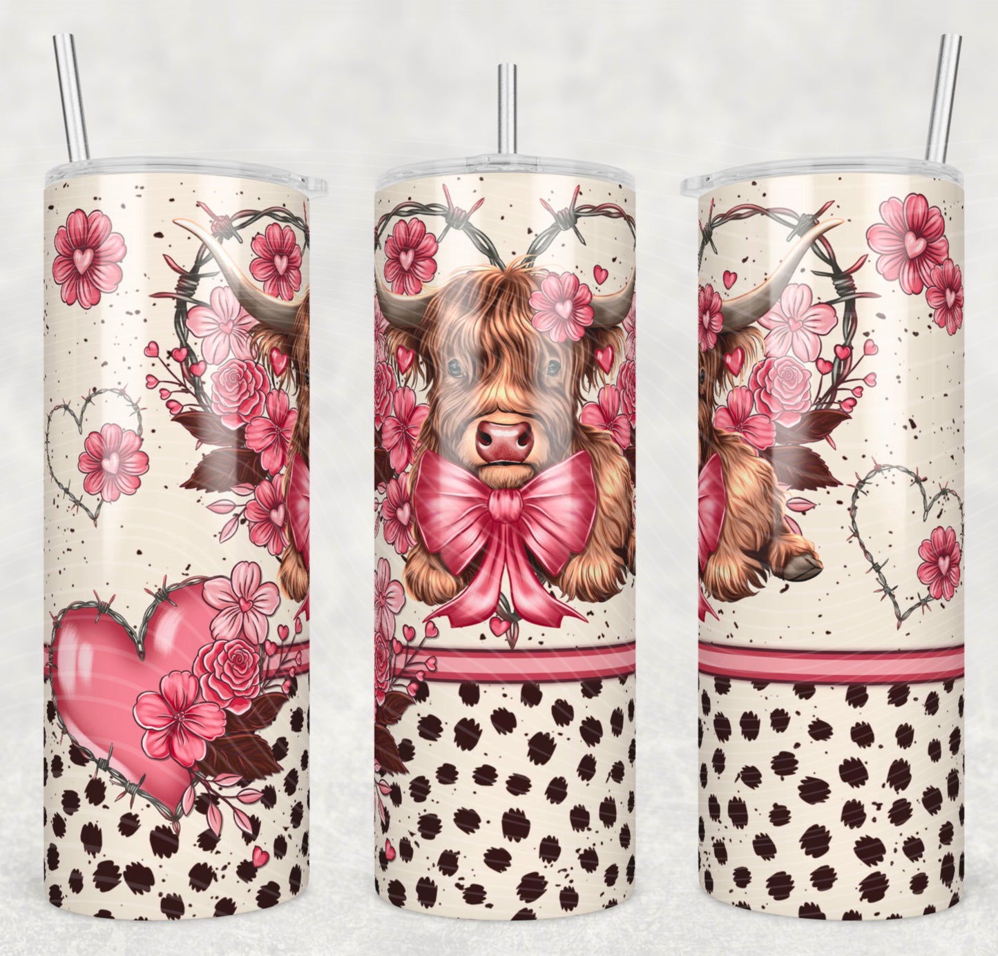 Pretty Highland Cow 20oz Skinny Tumbler Sublimation Print