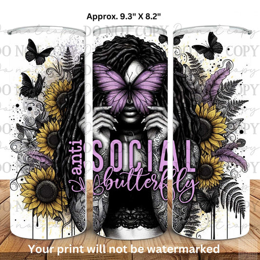 Anti Social Butterfly 20oz Skinny Tumbler Sublimation Print