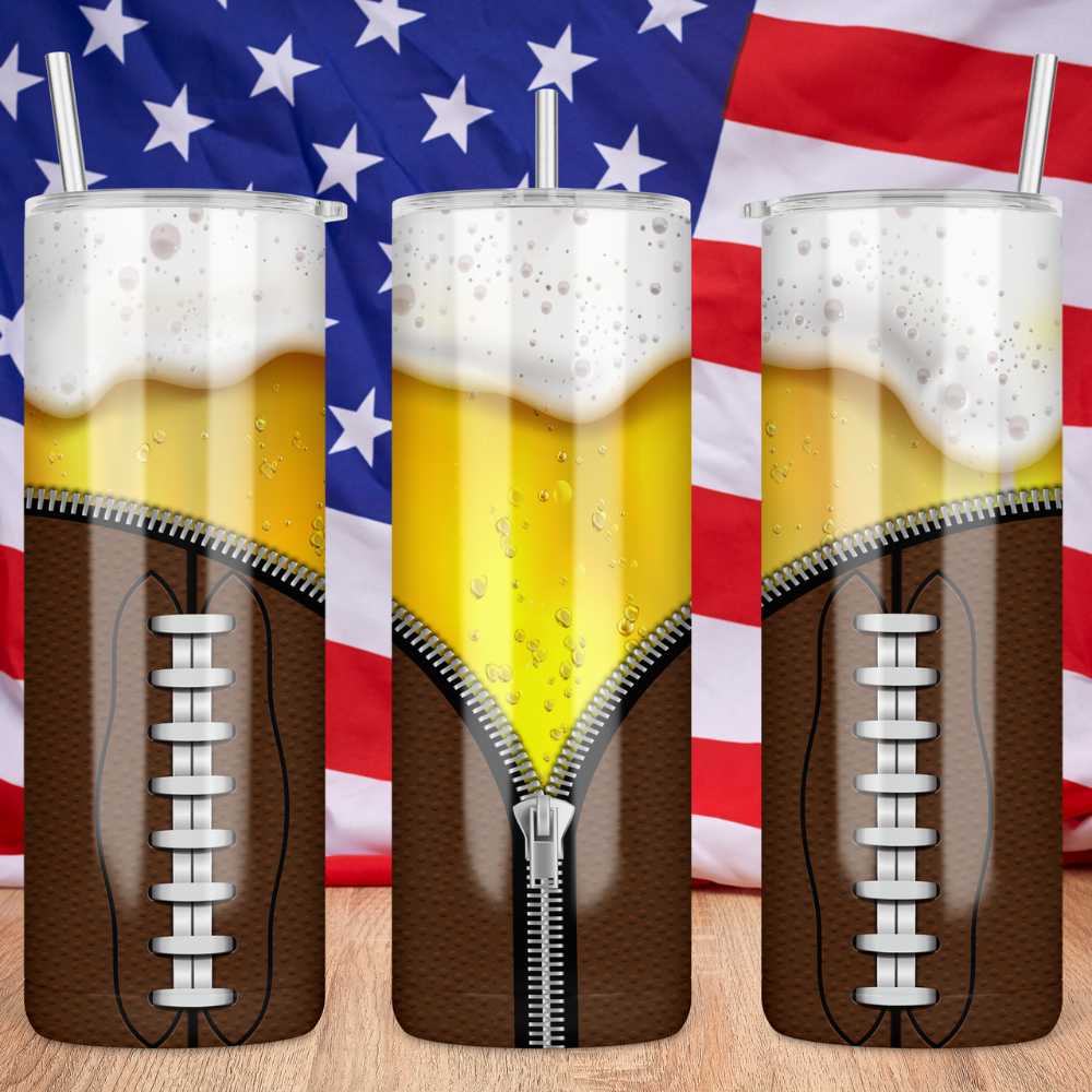 Beer & Football Skinny Tumbler Sublimation Print