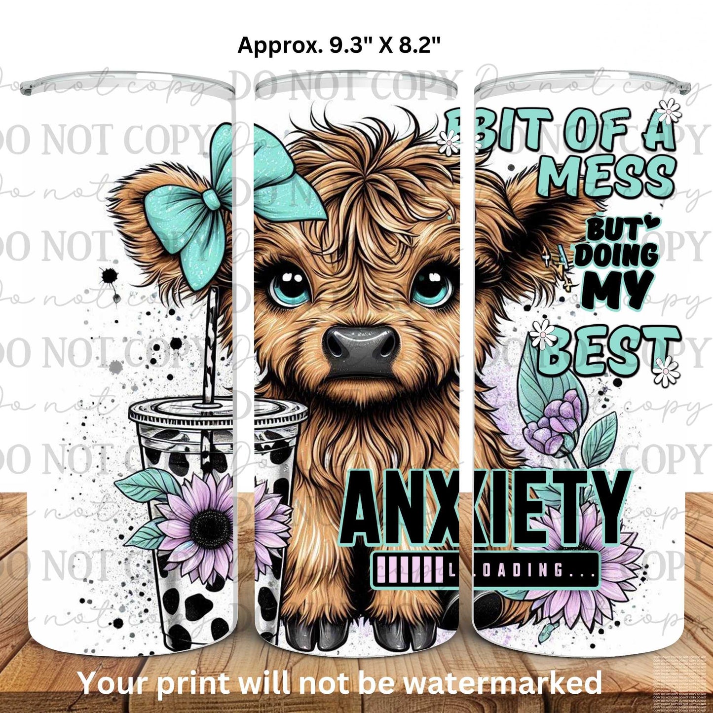 Bit Of A Mess Baby Highland Cow 20oz Skinny Tumbler Sublimation Print