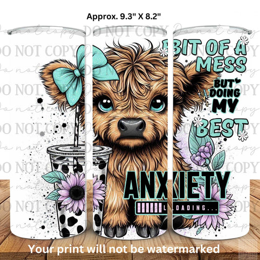 Bit Of A Mess Baby Highland Cow 20oz Skinny Tumbler Sublimation Print