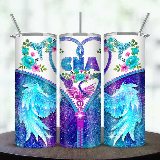 Blue Glitter CNA Skinny Tumbler Sublimation Print