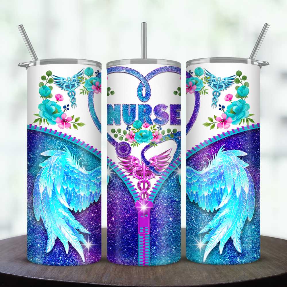 Blue Glitter Nurse Skinny Tumbler Sublimation Print