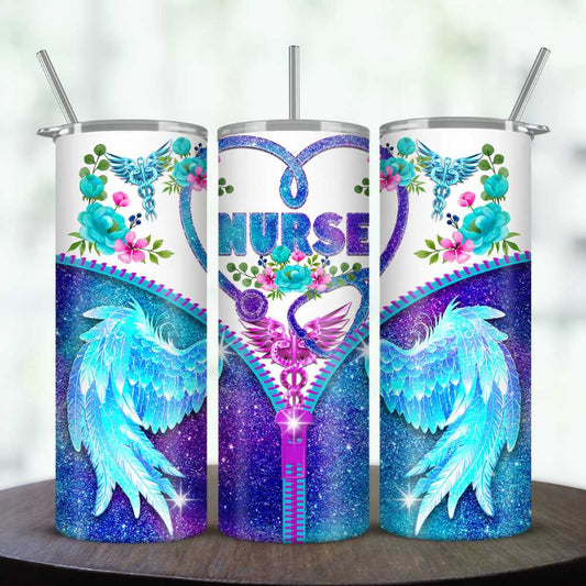 Blue Glitter Nurse Skinny Tumbler Sublimation Print