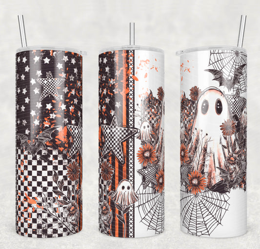 Halloween Ghostie Floral 20oz Skinny Tumbler Sublimation Print