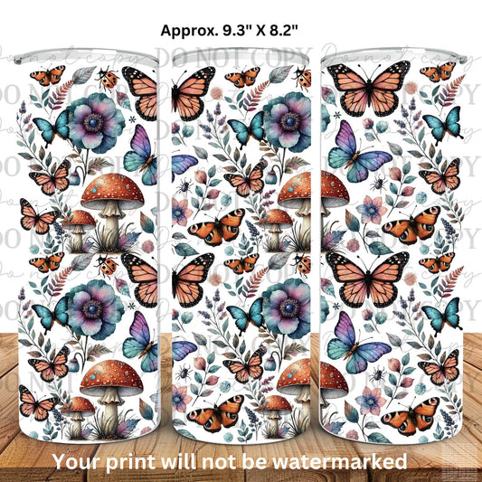 Butterflies & Mushrooms 20oz Skinny Tumbler Sublimation Print