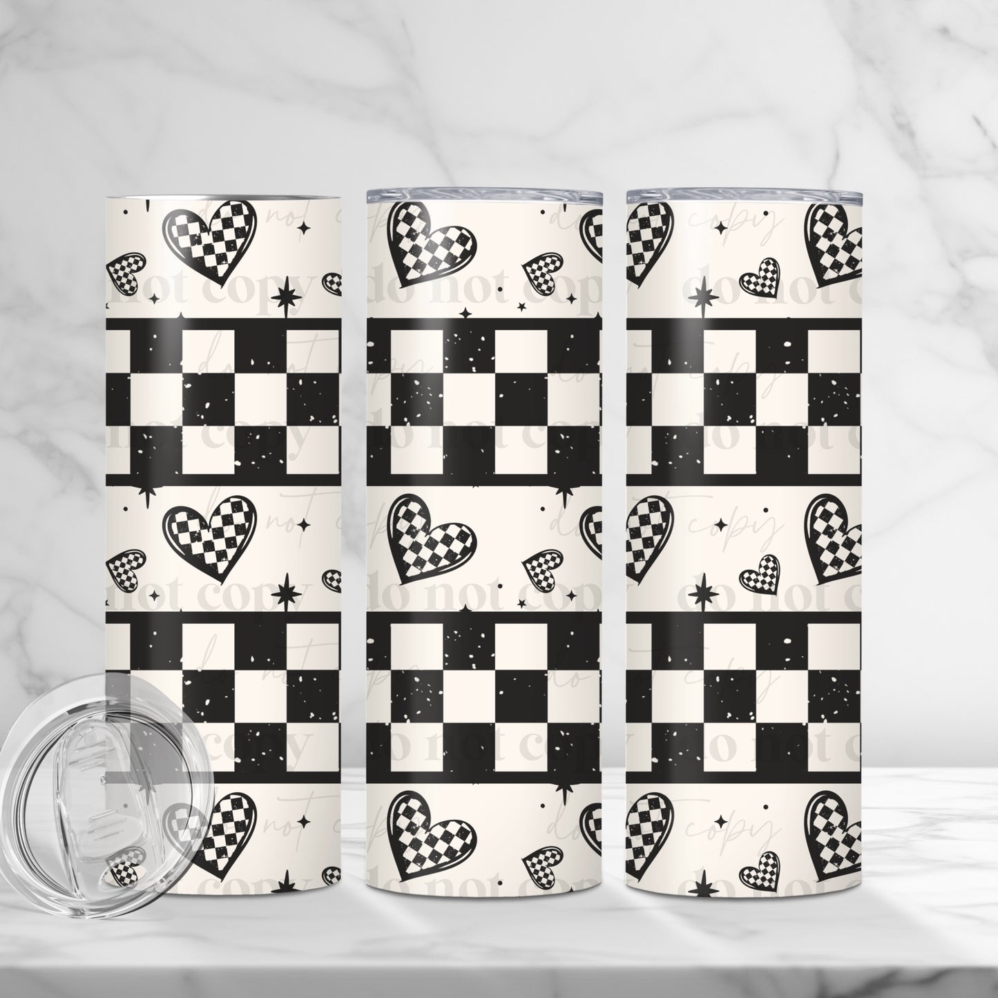 Black Checkered Hearts 20oz Skinny Tumbler Sublimation Print