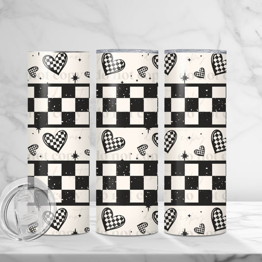 Black Checkered Hearts 20oz Skinny Tumbler Sublimation Print