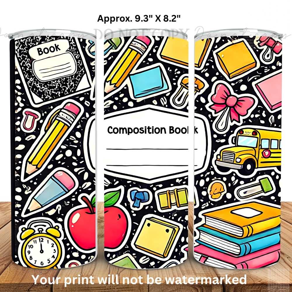 Composition Book 20oz Skinny Tumbler Sublimation Print