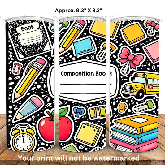 Composition Book 20oz Skinny Tumbler Sublimation Print