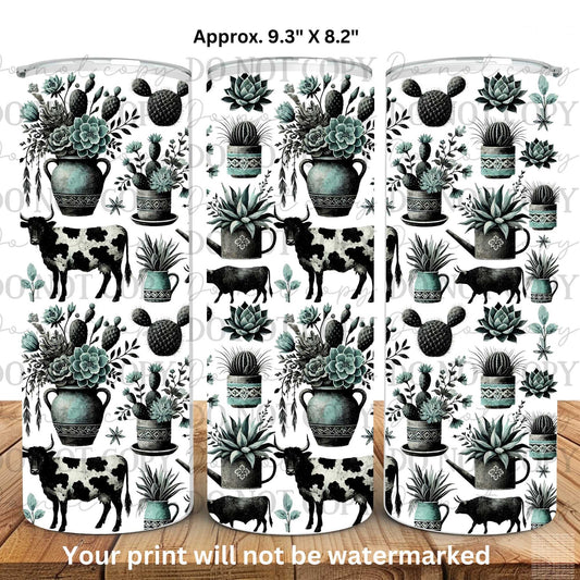 Cows And Cactus 20oz Skinny Tumbler Sublimation Print