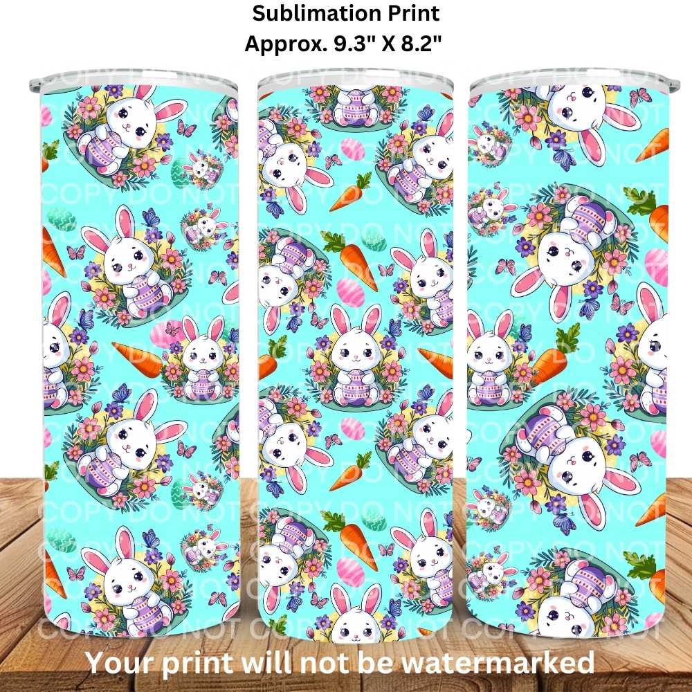 Blue Easter Bunny Design 20oz Skinny Tumbler Sublimation Print