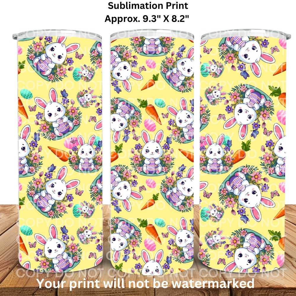 Yellow Easter Bunny Design 20oz Skinny Tumbler Sublimation Print