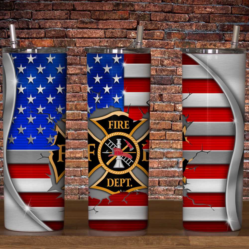 Fire Dept Flag Skinny Tumbler Sublimation Print