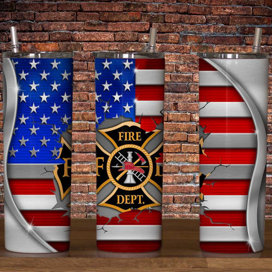 Fire Dept Flag Skinny Tumbler Sublimation Print