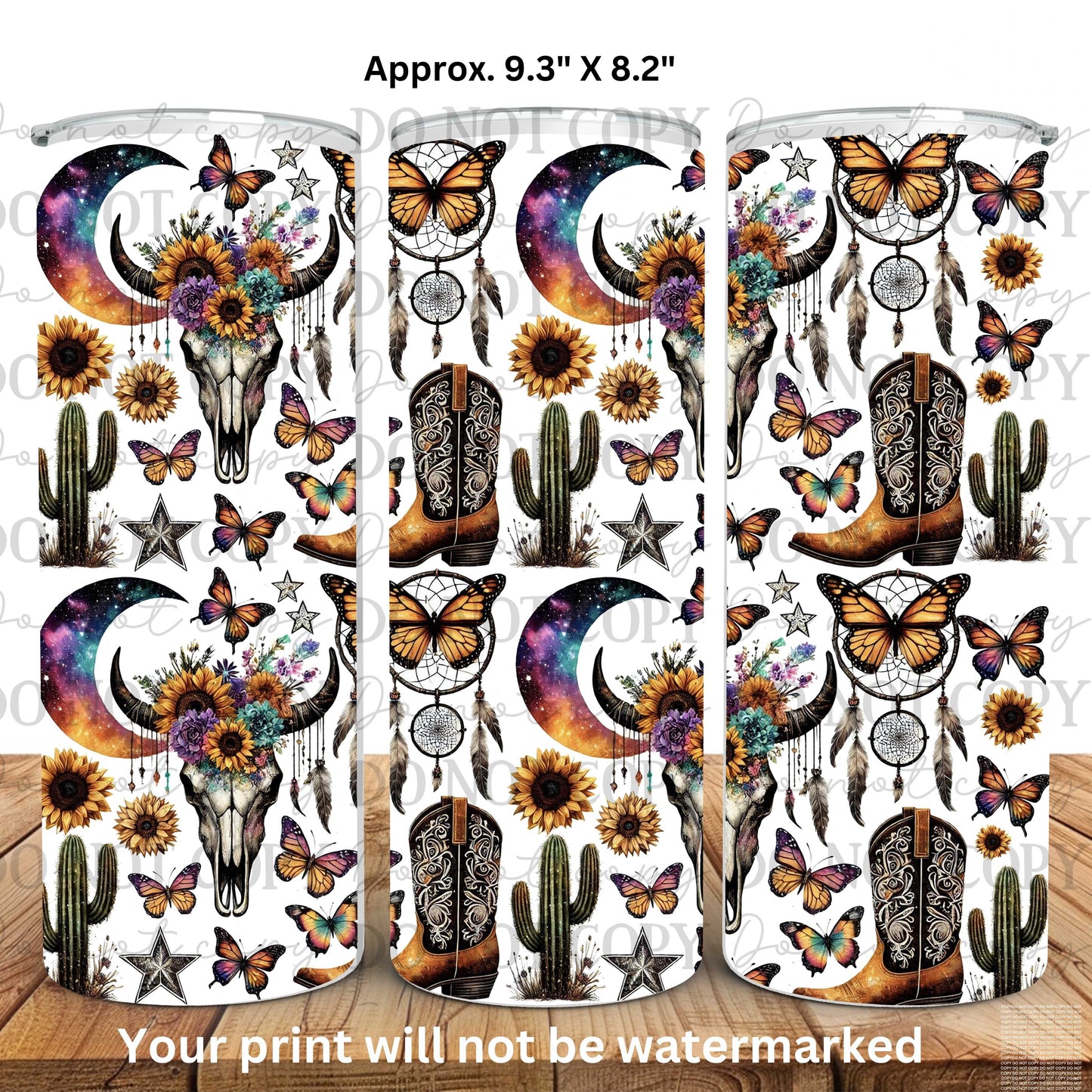 Floral Cow Skulls & Boots 20oz Skinny Tumbler Sublimation Print