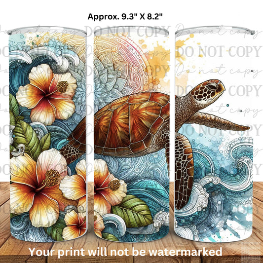 Floral Sea Turtle 20oz Skinny Tumbler Sublimation Print