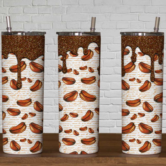 Glitter Drip Coffee Beans Skinny Tumbler Sublimation Print