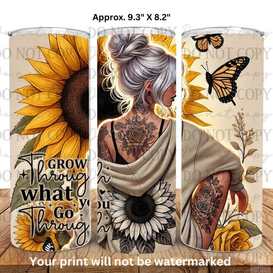 Grow Through What You Go Through 20oz Skinny Tumbler Sublimation Print