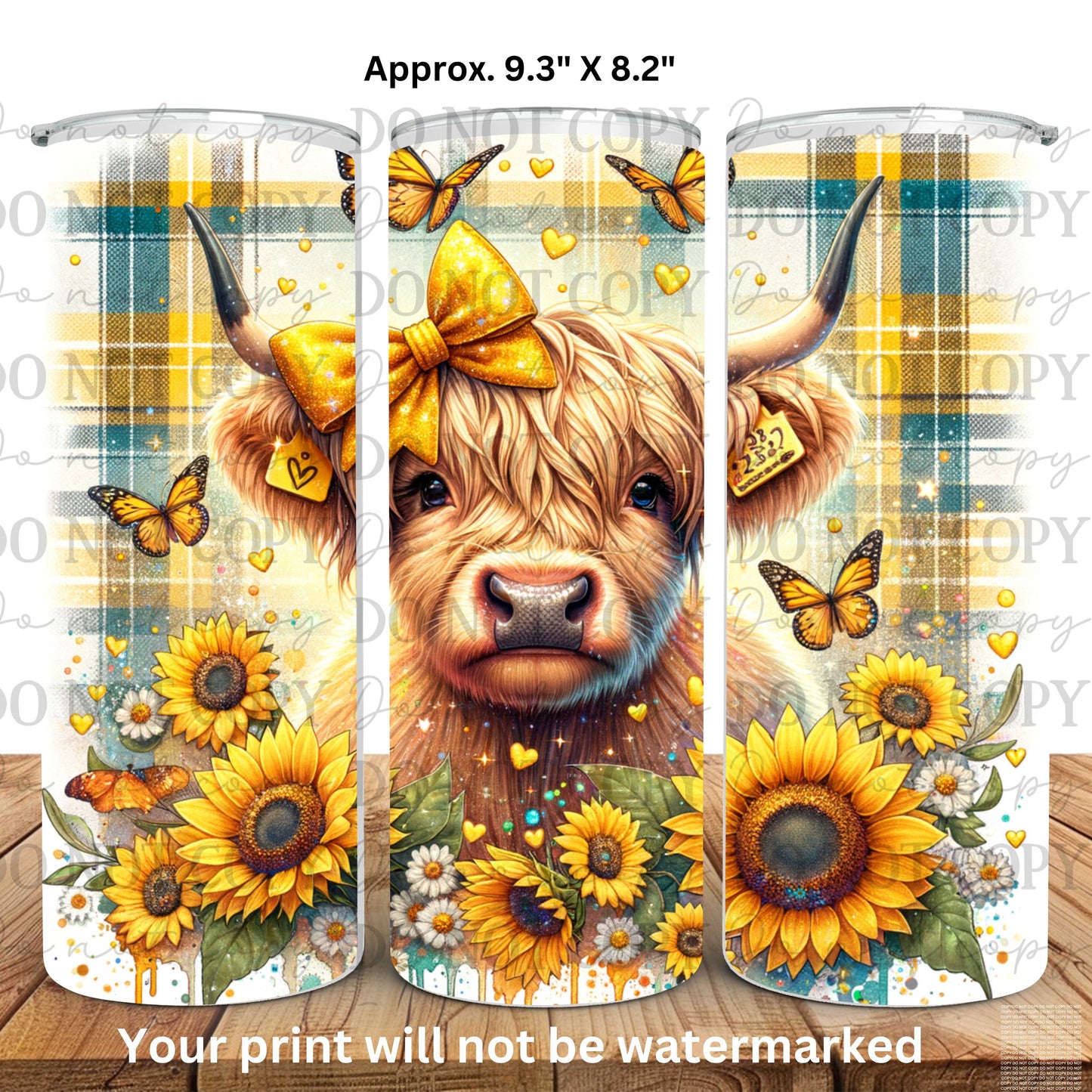 Highland Cow Sunflowers 20oz Skinny Tumbler Sublimation Print