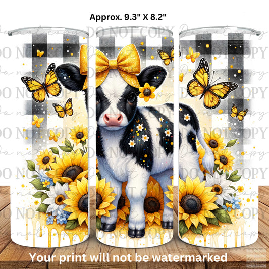 Highland Cow Sunflowers 20oz Skinny Tumbler Sublimation Print