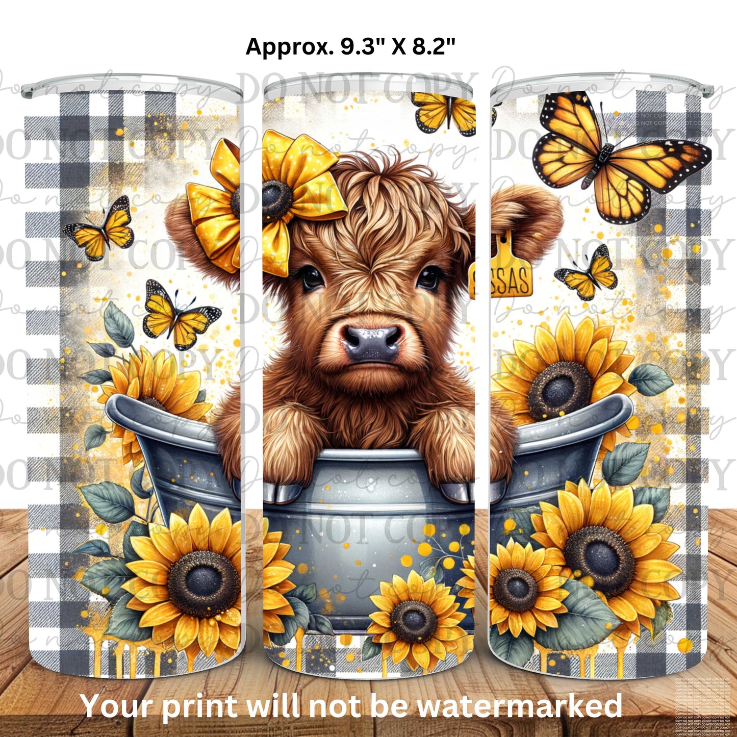 Highland Cow Sunflowers 20oz Skinny Tumbler Sublimation Print