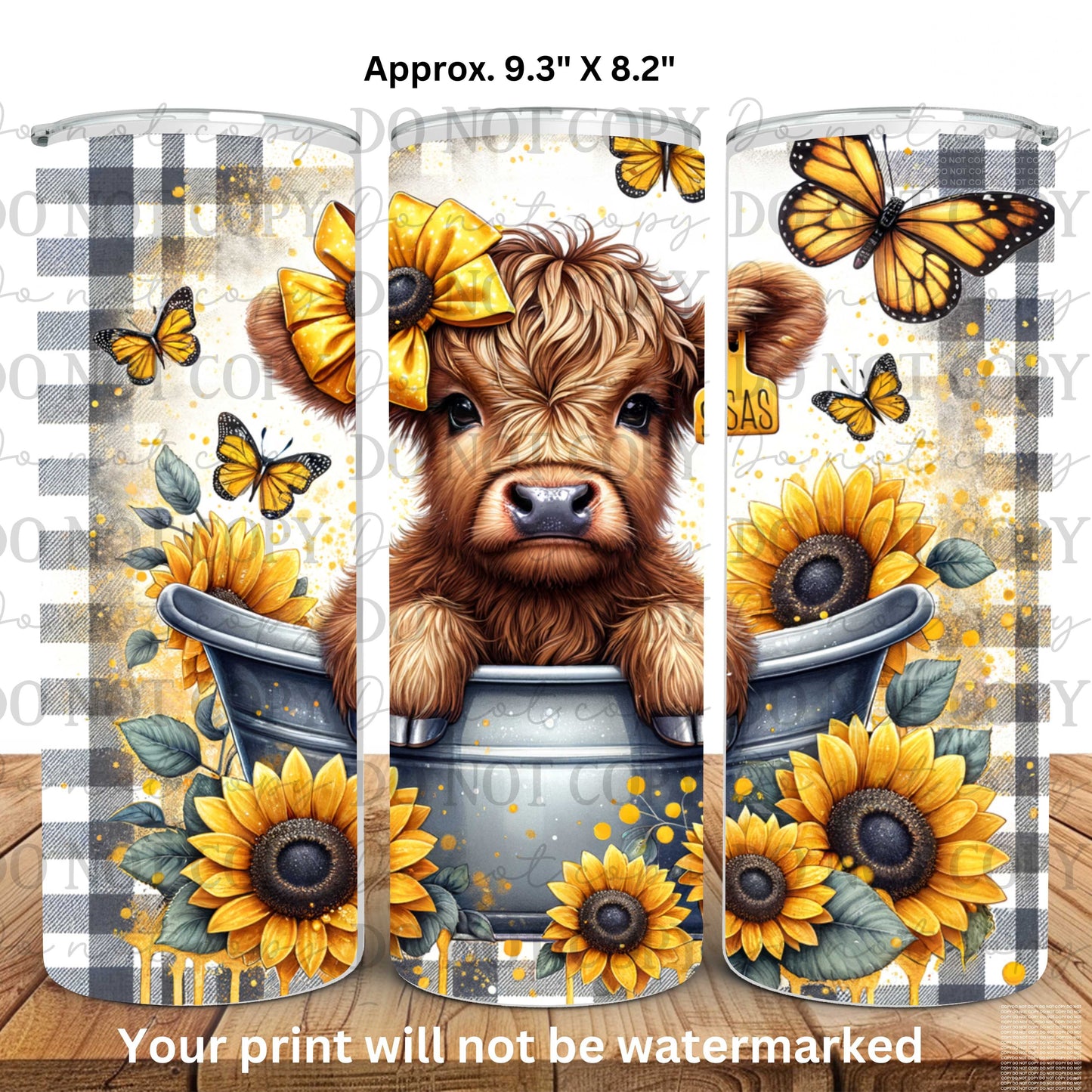 Highland Cow Sunflowers 20oz Skinny Tumbler Sublimation Print