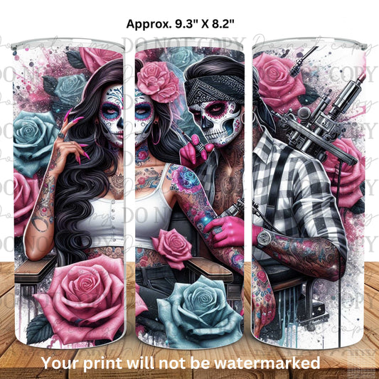 His Hers Tattoos 20oz Skinny Tumbler Sublimation Print