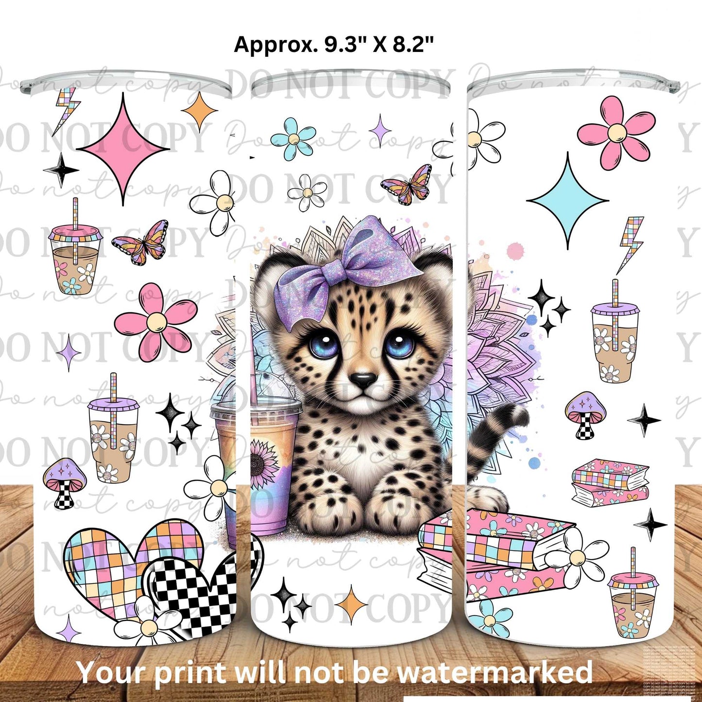 Iced Coffee Baby Cheetah 20oz Skinny Tumbler Sublimation Print