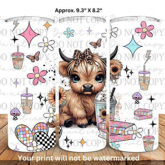 Iced Coffee Baby Highland Cow 20oz Skinny Tumbler Sublimation Print
