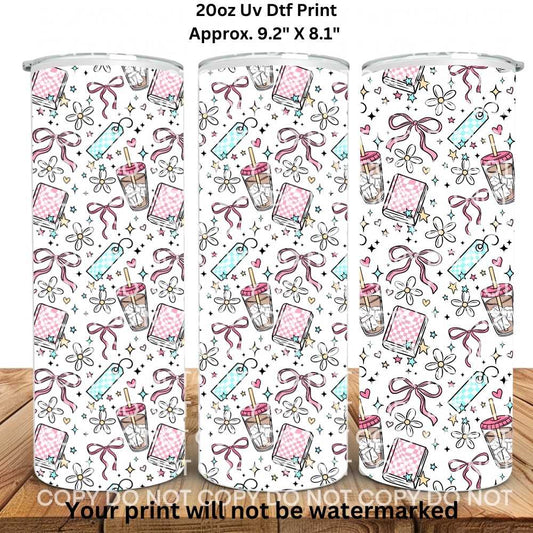 Iced Coffee Books & Bows 20oz Skinny Tumbler Sublimation Print