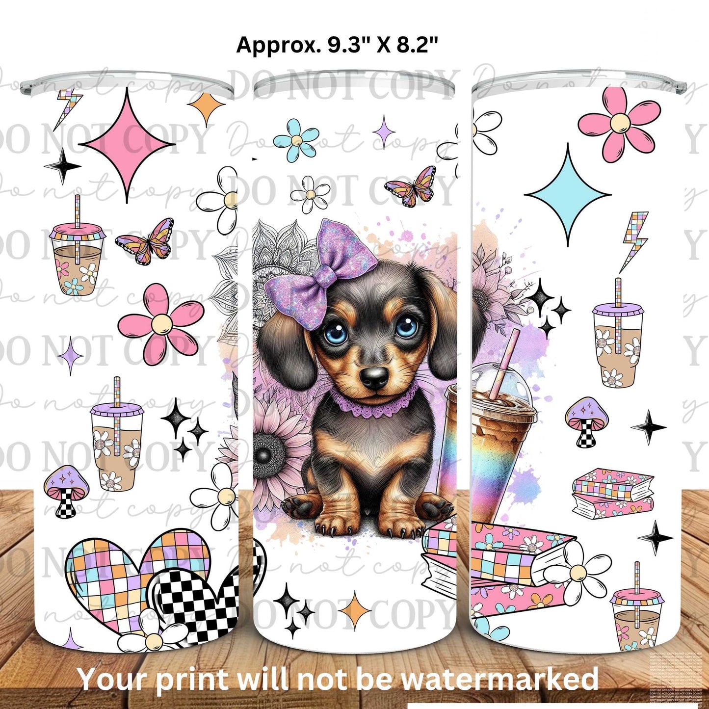 Iced Coffee Dachshund Puppy 20oz Skinny Tumbler Sublimation Print