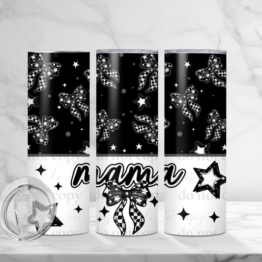 Black & White Bows Mama 20oz Skinny Tumbler Sublimation Print