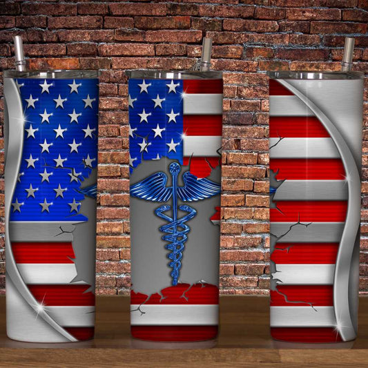 Medical Symbol Flag Skinny Tumbler Sublimation Print