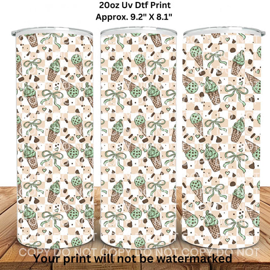 Mint Chocolate Chip Ice Cream Cones 20oz Skinny Tumbler Sublimation Print