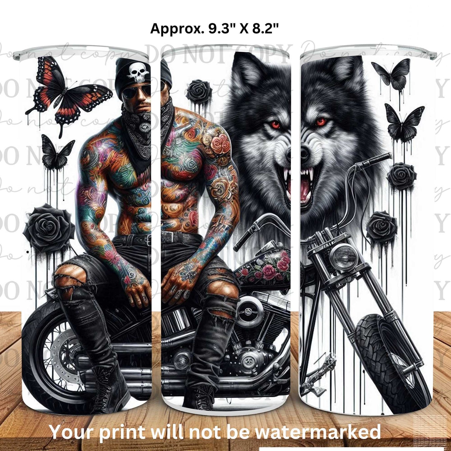 Motorcycle Muscles & Tattoos Guy 20oz Skinny Tumbler Sublimation Print