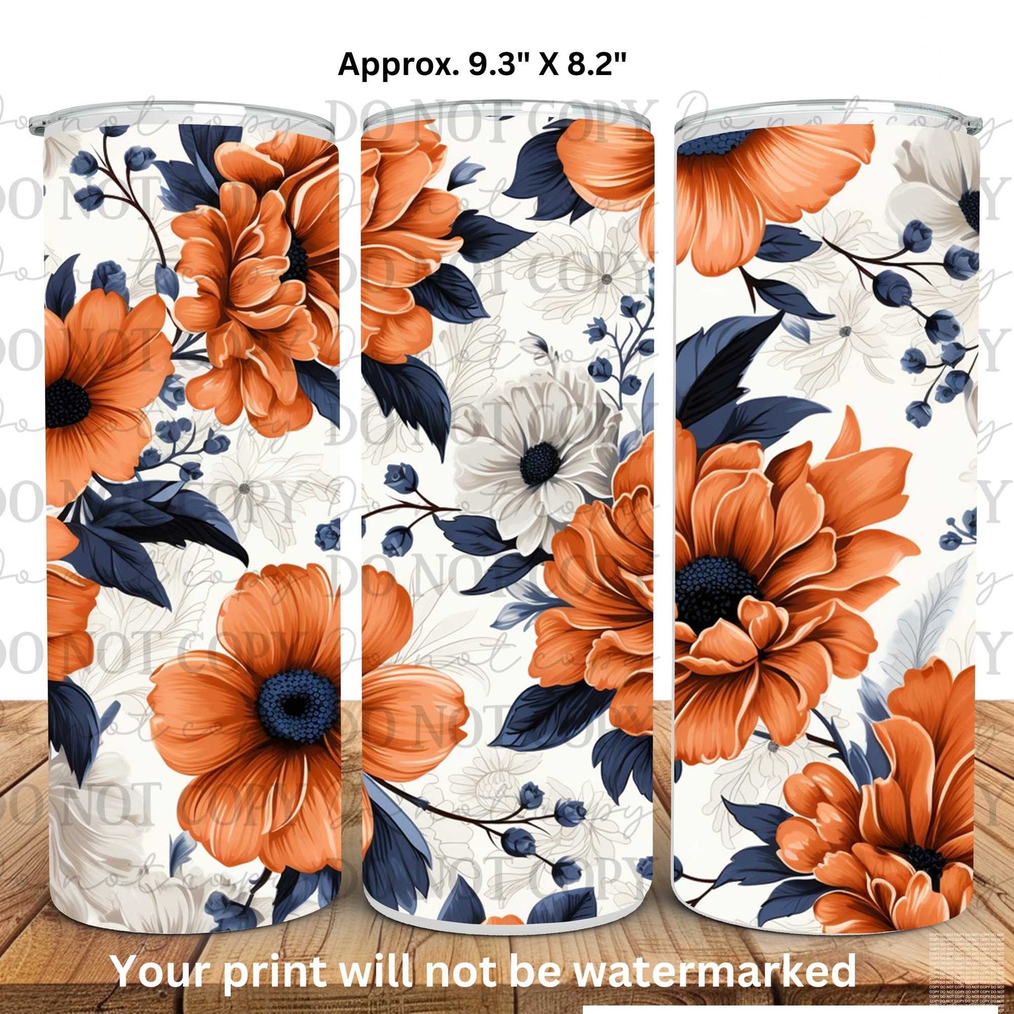 Orange & Blue Floral 20oz Skinny Tumbler Sublimation Print