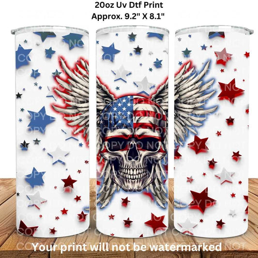 Patriotic Eagle Skull 20oz Skinny Tumbler Sublimation Print