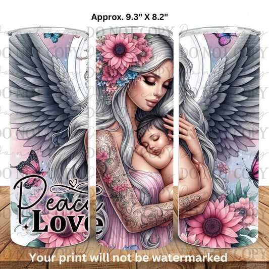 Peace Love Angel & Baby 20oz Skinny Tumbler Sublimation Print