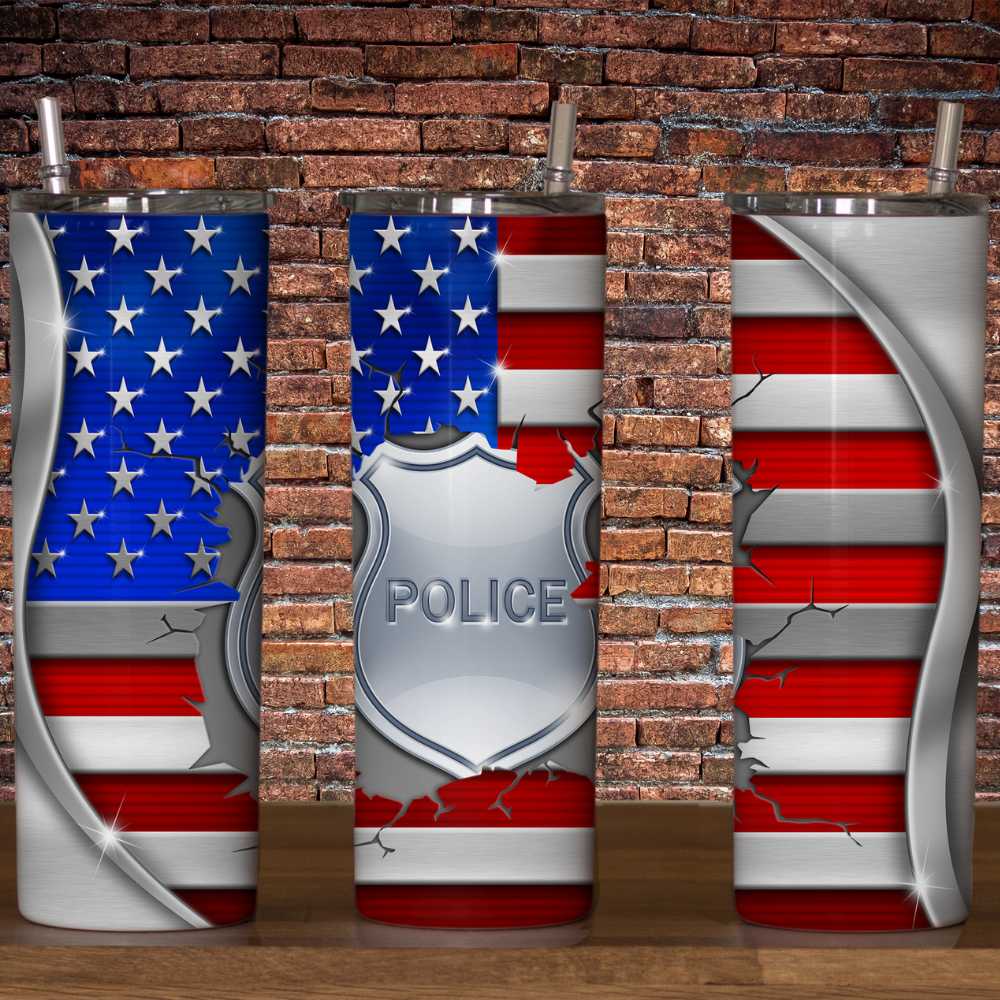 Police Flag Skinny Tumbler Sublimation Print