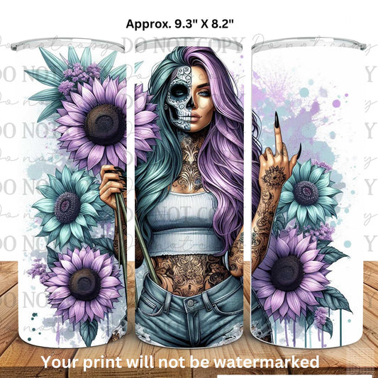 Purple Sunflowers Middle Finger 20oz Skinny Tumbler Sublimation Print