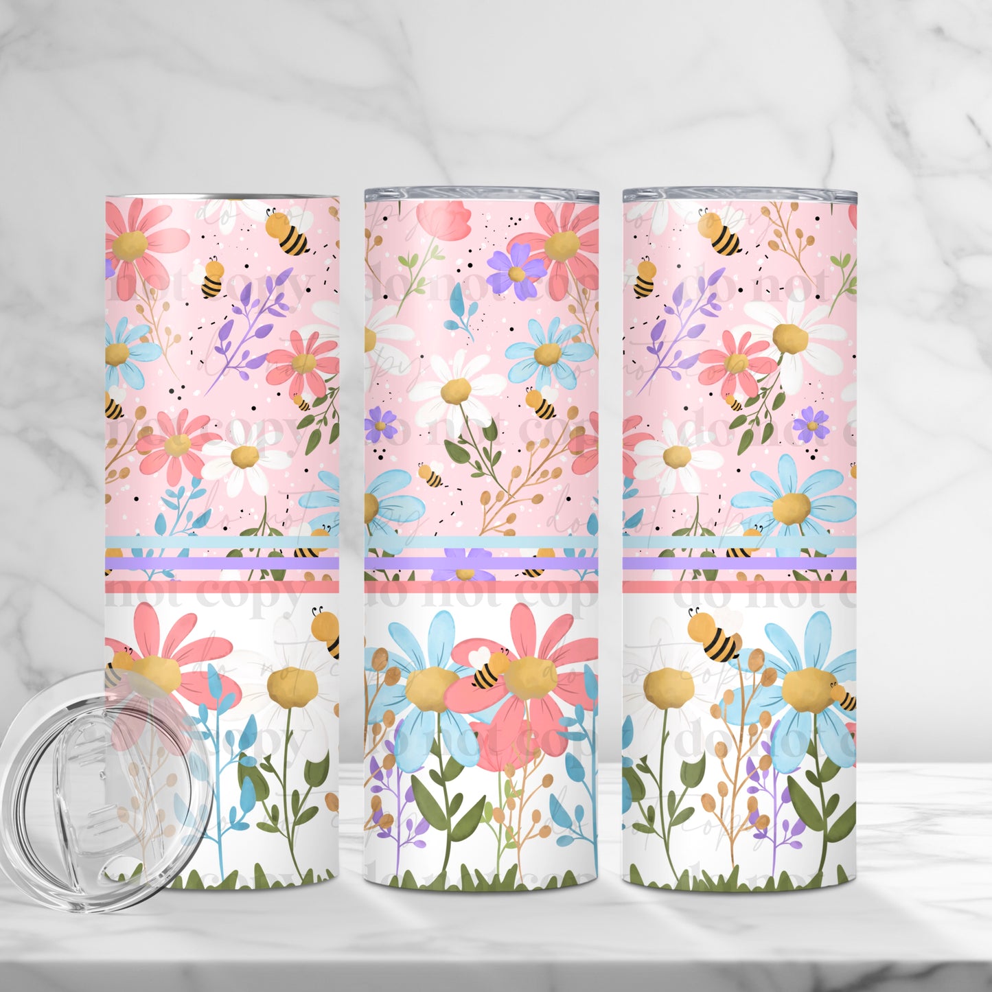 Spring Bees Florals 20oz Skinny Tumbler Sublimation Print