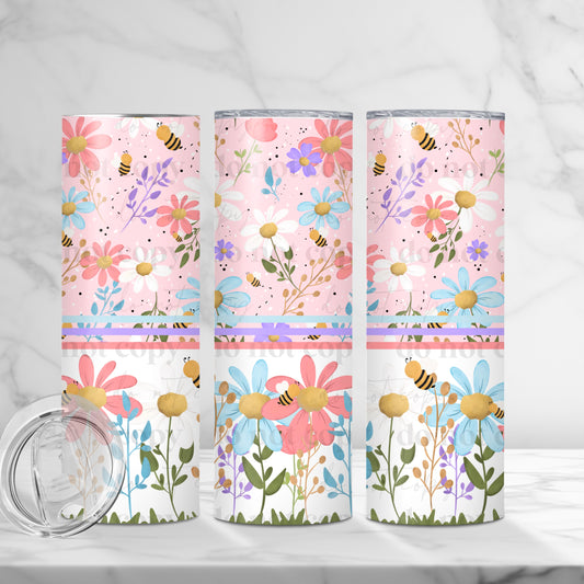 Spring Bees Florals 20oz Skinny Tumbler Sublimation Print