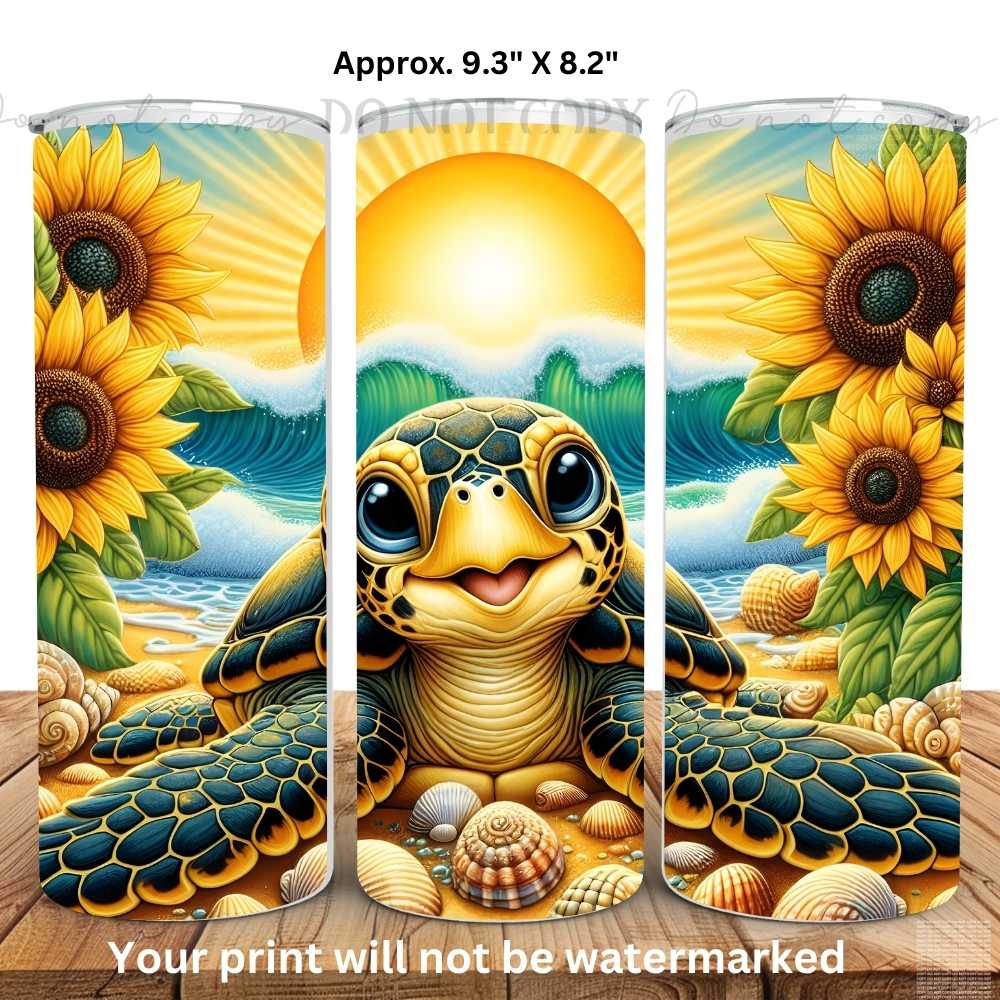 Sunflower Sea Turtle 20oz Skinny Tumbler Sublimation Print