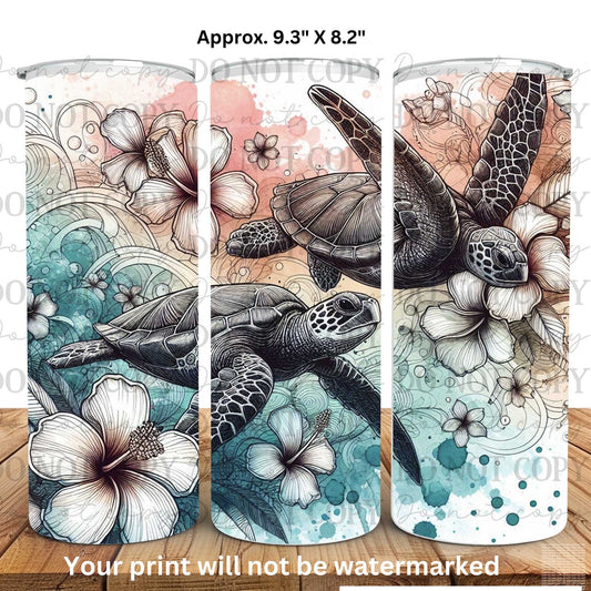 Watercolor Sea Turtles 20oz Skinny Tumbler Sublimation Print