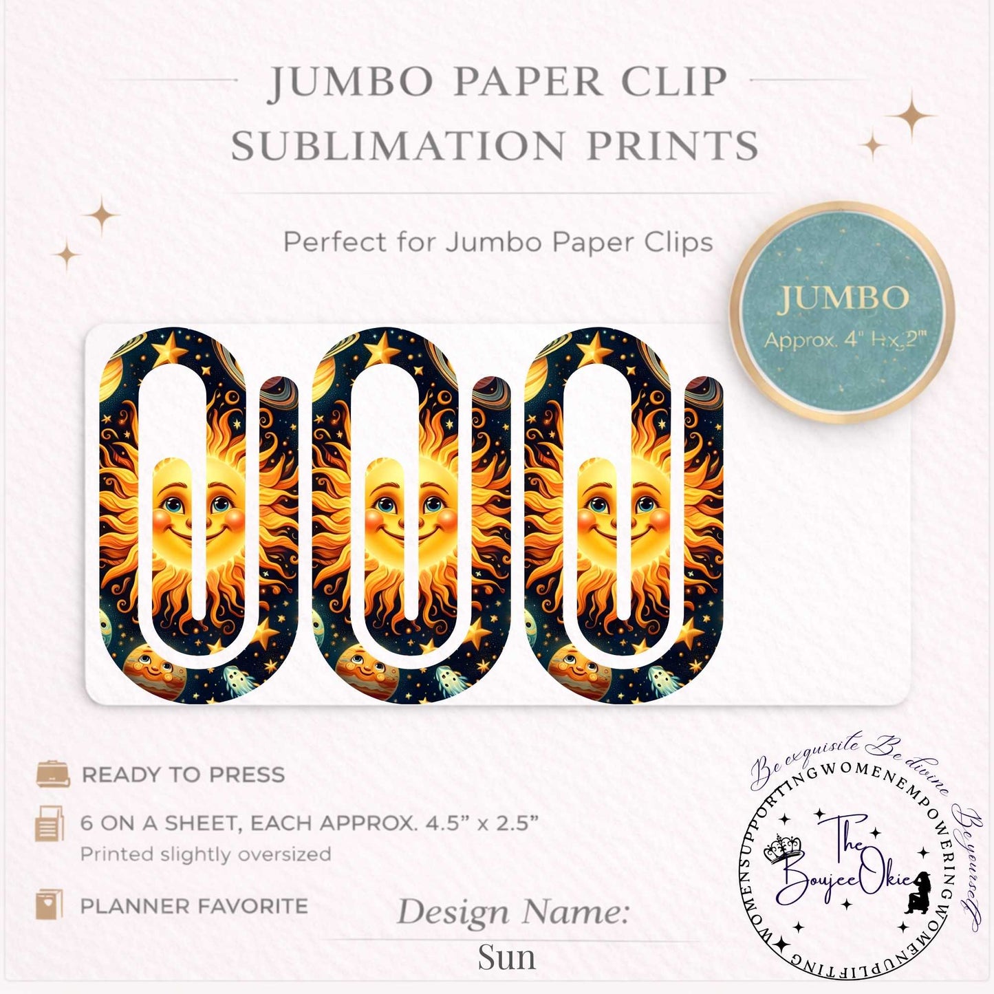 Sun Jumbo Paper Clip Sublimation Prints – 8.5” x 11” Sheet (6 Per Page, 4.5” x 2.5”) Premium Quality Transfers