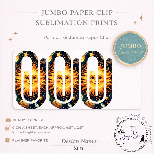 Sun Jumbo Paper Clip Sublimation Prints – 8.5” x 11” Sheet (6 Per Page, 4.5” x 2.5”) Premium Quality Transfers
