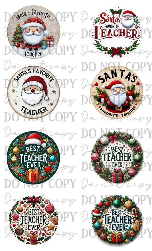 Christmas Santa Teacher Car Coasters Sublimation Print